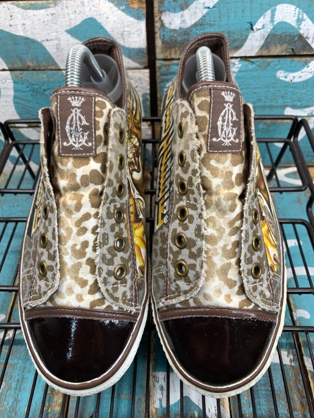 VTG Rare Christian Audigier Womans 7 Canvas Slip On Shoes 1958 Laughing Tiger